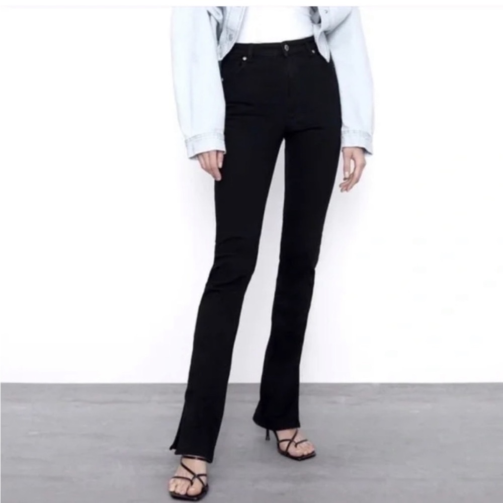ZARA TRF Black Split Skinny Flare Jean